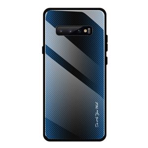 huismerk Voor galaxy S10 texture gradient glass protective case(blauw)