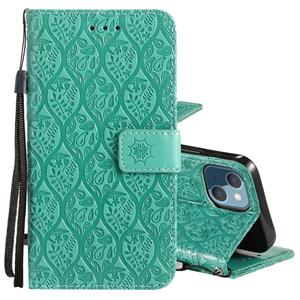 huismerk Pressed Printing Rattan Bloem Patroon Horizontale Flip PU Lederen Case met Houder & Kaart Slots & Portemonnee & Fotolijst voor iPhone 13 Mini