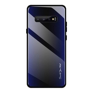 huismerk For Galaxy S10 Texture Gradient Glass Protective Case(Dark Blue)