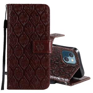 huismerk Pressed Printing Rattan Flower Patroon Horizontale Flip PU Lederen Case met Houder & Kaart Slots & Portemonnee & Fotolijst voor iPhone 13 Mini (Brown)