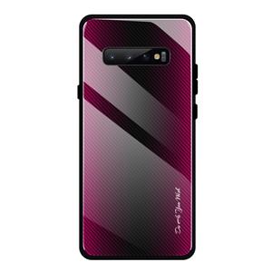 huismerk Voor Galaxy S10 texture gradient glass protective case (Rose Red)