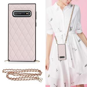 huismerk Voor Samsung Galaxy S10 + Elegant Rhombic Pattern Microfiber Leather + TPU Shockproof Case met Crossbody Strap Chain (Pink)