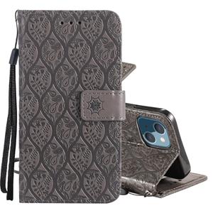 huismerk Pressed Printing Rattan Bloem Patroon Horizontale Flip PU Lederen Case met Houder & Kaart Slots & Portemonnee & Fotolijst voor iPhone 13 Mini