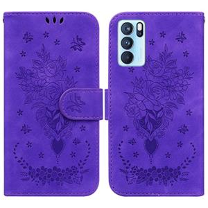 huismerk Voor Oppo Reno6 Pro 5G Butterfly Rose Lederen telefoonhoesje