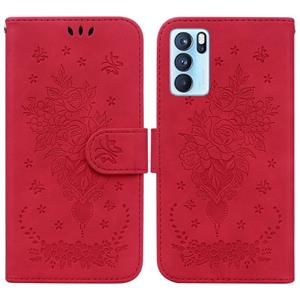 huismerk Voor Oppo Reno6 Pro 5G Butterfly Rose Lederen telefoonhoesje