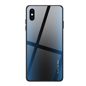 huismerk Voor iPhone XS Max Texture Gradient Glass Protective Case (Blauw)