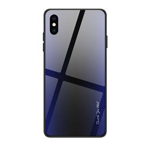 huismerk Voor iPhone XS Max Texture Gradient Glass Protective Case (Donkerblauw)