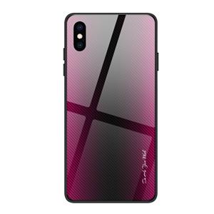 huismerk Voor iPhone XS Max Texture Gradient Glass Protective Case (Rose Red)