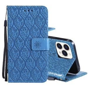 huismerk Pressed Printing Rattan Flower Patroon Horizontale Flip PU lederen tas met houder & kaart slots & portemonnee en fotolijst voor iPhone 13 pro