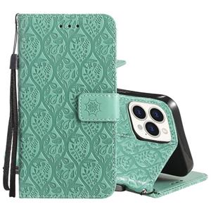 huismerk Pressed Printing Rattan Flower Patroon Horizontale Flip PU lederen tas met houder & kaart slots & portemonnee en fotolijst voor iPhone 13 pro