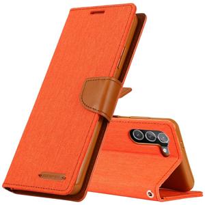 Voor Samsung Galaxy S21 5G GOOSPERY CANVAS DIARY Canvas Textuur Horizontale Flip PU Lederen Case met Houder & Kaart Slots & Portemonnee (Oranje)