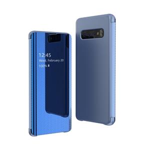 Huismerk Spiegel vergulde ultradunne mobiele telefoon Smart beschermhoes voor Samsung S10 plus Flip-Free Smart antwoordende telefoon (blauw)