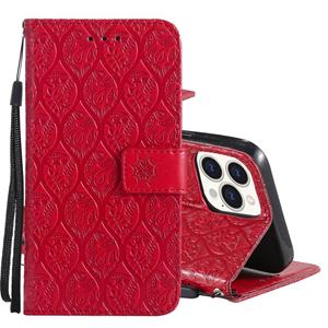 huismerk Pressed Printing Rattan Flower Patroon Horizontale Flip PU Lederen Case met Houder & Kaart Slots & Portemonnee & Fotolijst voor iPhone 13 Pro