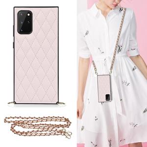 huismerk Voor Samsung Galaxy S20 Elegant Rhombic Pattern Microfiber Leather + TPU Shockproof Case met Crossbody Strap Chain (Pink)