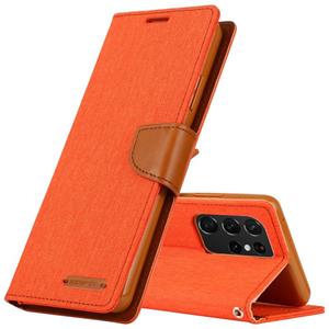 Voor Samsung Galaxy S21 Ultra 5G GOOSPERY CANVAS DIARY Canvas Textuur Horizontale Flip PU Lederen Case met Houder & Kaart Slots & Portemonnee (Oranje)