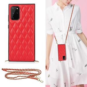 huismerk Voor Samsung Galaxy S20 Elegant Rhombic Pattern Microfiber Leather + TPU Shockproof Case met Crossbody Strap Chain