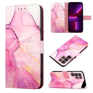 huismerk Voor Samsung Galaxy S22 Ultra 5G PT003 Marmeren Patroon Flip Lederen Telefoonhoes (Roze Purple Gold LS001)