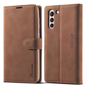 Voor Samsung Galaxy S22 + 5G FORWENW F1 Serie Matte Sterke Magnetism Leren Telefoonhoes (Brown)