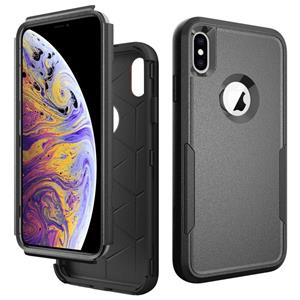 huismerk TPU + PC schokbestendige beschermhoes voor iPhone XS / X (zwart)