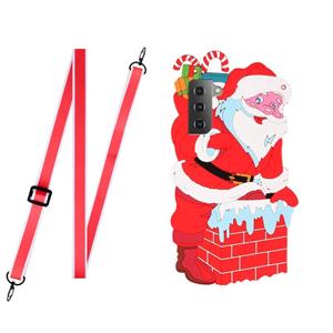 huismerk Voor Samsang Galaxy S21 + 5G Kerst Serie Siliconen Shockproof Case met neksleutel (Santa Claus)