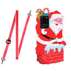 huismerk Voor Samsang Galaxy S20 Ultra Kerst Serie Siliconen Shockproof Case met neklanyard (Santa Claus)