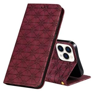 huismerk Lucky Flowers embossing patroon magnetische horizontale flip lederen tas met houder & kaart slots voor iphone 13 pro (wijn rood)