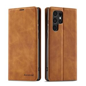 Voor Samsung Galaxy S22 Ultra 5G Forwenw Dream Series Oil Edge Strong Magnetism Leather Phone Case (Brown)