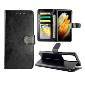 huismerk Voor Samsung Galaxy S21 Ultra 5G Crazy Horse Texture Leather Horizontale Flip Beschermhoes met Houder & Card Slots & Wallet & Photo Frame(Zwart)