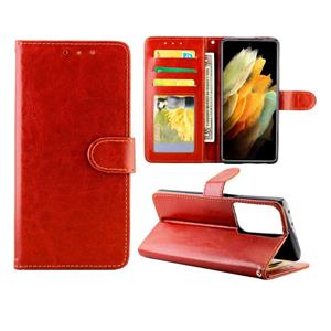 huismerk Voor Samsung Galaxy S21 Ultra 5G Crazy Horse Texture Leather Horizontale Flip Beschermhoes met Holder & Card Slots & Wallet & Photo Frame(Bruin)