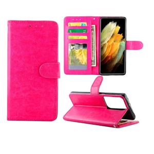 huismerk Voor Samsung Galaxy S21 Ultra 5G Crazy Horse Texture Leather Horizontale Flip Beschermhoes met Holder & Card Slots & Wallet & Photo Frame (Rose Red)