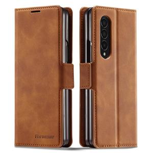 Voor Samsung Galaxy Z Fold3 5G Forwenw Dream Series Oil Edge Strong Magnetism Leather Phone Case (Brown)