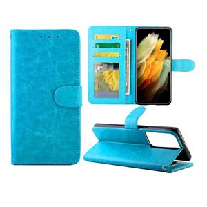 huismerk Voor Samsung Galaxy S21 Ultra 5G Crazy Horse Texture Leather Horizontale Flip Beschermhoes met Holder & Card Slots & Wallet & Photo Frame (Baby Blue)