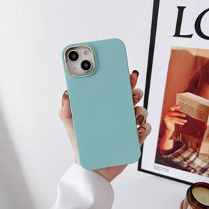 huismerk Liquid Silicone Electroplating + Flanel Phone Case voor iPhone 13 (Lake Blue)