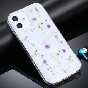 huismerk Gypsophila Bloemen Patroon TPU Beschermhoes voor iPhone 12 mini(Paars)