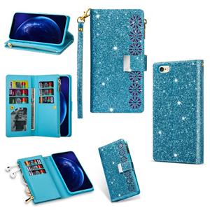 huismerk Voor iPhone 6 Plus / 6s Plus Multi-card Slots Starry Sky Laser Carving Glitter Zipper Horizontale Flip Lederen Case met Holder & Wallet & Lanyard(Sky