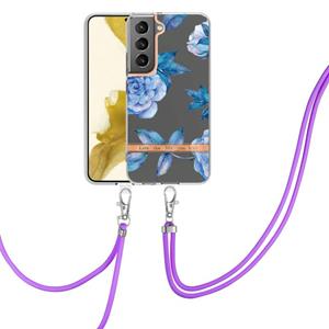 huismerk Voor Samsung Galaxy S22 5G Bloemen Serie TPU Telefoonhoesje met Lanyard (Blue Peony)