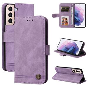 huismerk Voor Samsung Galaxy S22 + 5G Skin Feel Life Tree Metal Button Horizontal Flip Leather Phone Case (Purple)