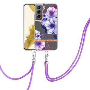 huismerk For Samsung Galaxy S22+ 5G Flowers Series TPU Phone Case with Lanyard(Purple Begonia)