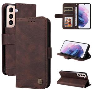 huismerk Voor Samsung Galaxy S22 Skin Feel Life Tree Metal Button Horizontal Flip Leren Telefoon Case (Brown)