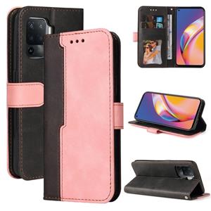 huismerk Voor Oppo A94 4G / F19 PRO / RENO5 F Zakelijke Stikselkleur Horizontale Flip PU Lederen Case met Houder & Card Slots & Fotolijst & Lanyard (Pink)