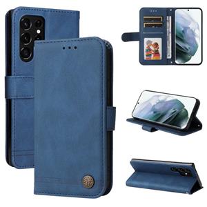 huismerk Voor Samsung Galaxy S22 Ultra Skin Feel Life Tree Metal Button Horizontal Flip Leather Phone Case