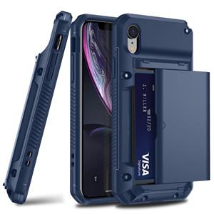 huismerk Voor iPhone XS Max PC + TPU Schokbestendig Heavy Duty Armor Beschermhoes met Slide Multi-Card Slot (Donkerblauw)