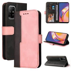 huismerk Voor OPPO A94 5G / F19 PRO + 5G / RENO5 Z / A95 5G Zakelijke Stitching-Color Horizontale Flip PU Lederen Case met Houder & Card Slots & Photo Frame &