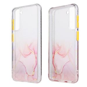 huismerk Voor Samsung Galaxy S21 5G Marble Texture TPU + PC Beschermhoes (Wit roze)