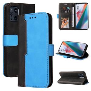 huismerk Voor Oppo Vind X3 / X3 Pro Business Stitching-Color Horizontal Flip PU Lederen Case met Houder & Card Slots & Photo Frame & Lanyard (Blauw)