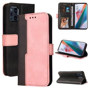 huismerk Voor Oppo Vind X3 / X3 Pro Business Stitching-Color Horizontal Flip PU Lederen Case met Houder & Card Slots & Photo Frame & Lanyard (Pink)