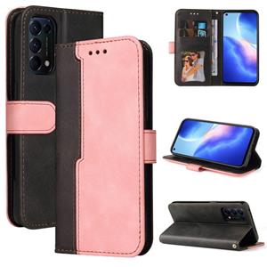 huismerk Voor Oppo Reno5 4G / 5G / Find X3 Lite Business Stitching-Color Horizontale Flip PU Lederen Case met Houder & Card Slots & Photo Frame & Lanyard (Pink