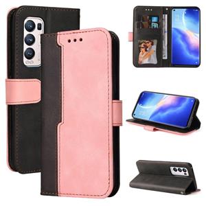 huismerk Voor Oppo Reno5 Pro + 5G / Find X3 Neo Zakelijke Stikselkleur Horizontale Flip PU Lederen Case met Houder & Card Slots & Photo Frame & Lanyard (Pink)