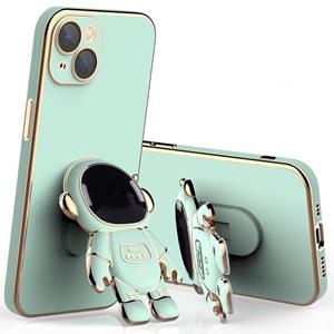 huismerk Plating Astronaut Holder Phone Case met Lens Film voor iPhone 13 mini (Matcha Green)