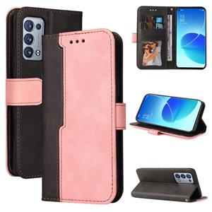 huismerk Voor OPPO RENO6 PRO 5G / RENO6 PRO + 5G Zakelijke Stitching-Color Horizontale Flip PU Lederen Case met Houder & Card Slots & Fotolier & Lanyard (Pink)